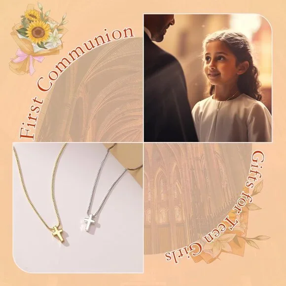 Women 01 Tiny Cross - Gold 14K Gold Silver Cross Necklace - Non Tarnish Jewelry - Picture 7 of 9